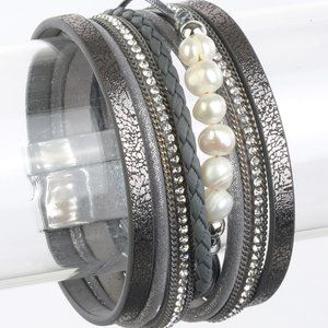 $13 ✿ Multi Row Leather pearl Bracelet